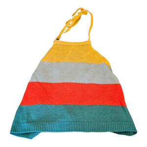 AQE Fashion Medium Multicolor Striped Cropped Halter Top